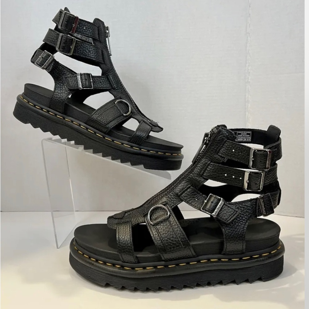 Dr. Martens Olson Zipper Leather Strap Sandals Black Platform Women Size 11